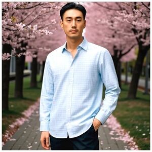 Tom James Men’s French Cuff Dress Shirt. Blue, White. 17”